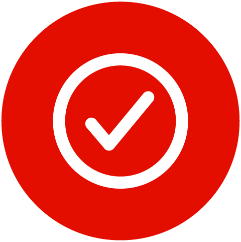 White checkmark inside a circle on a red background, symbolizing approval or completion